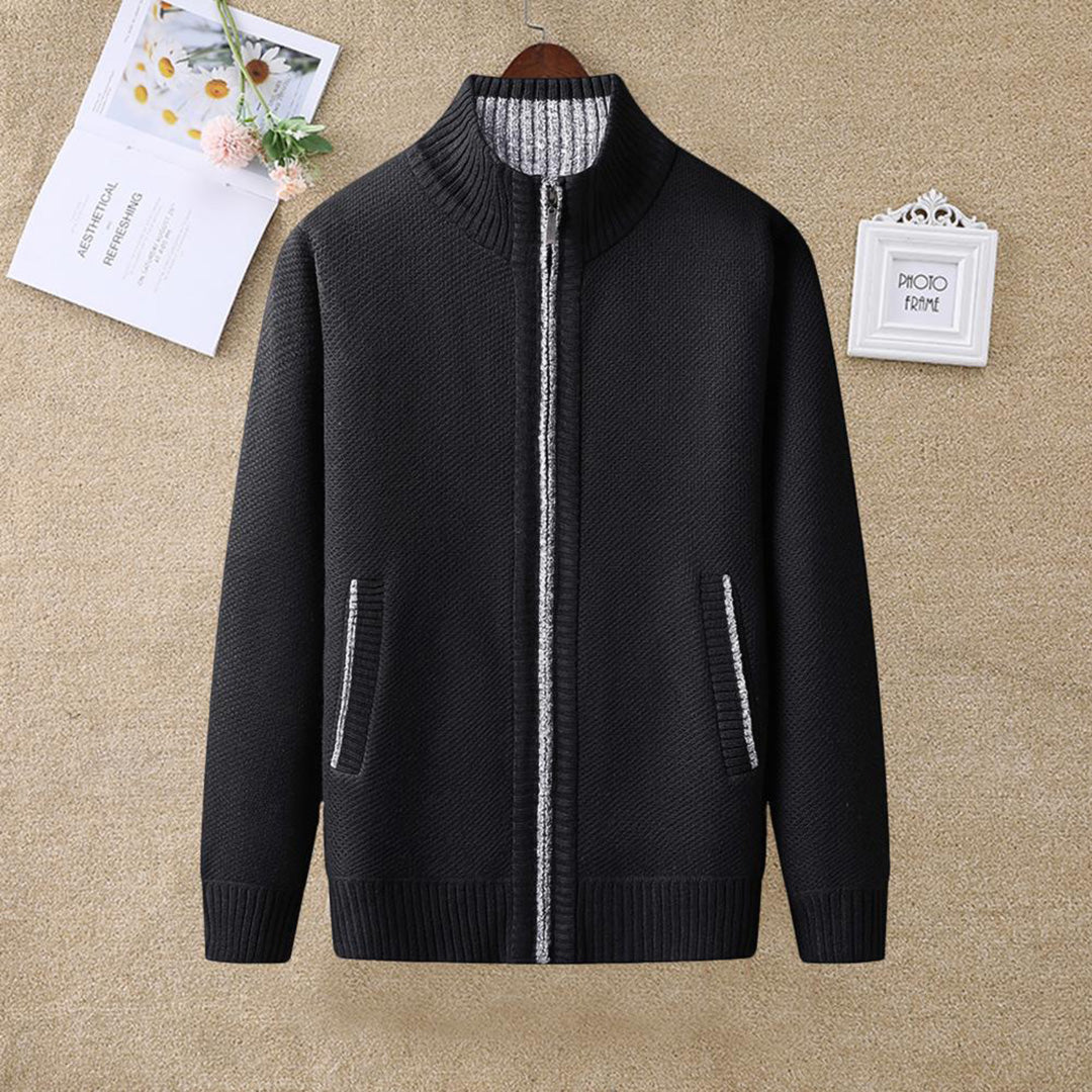 Men's Zip Cardigan – Mock Neck Cotton Knit, Regular Fit