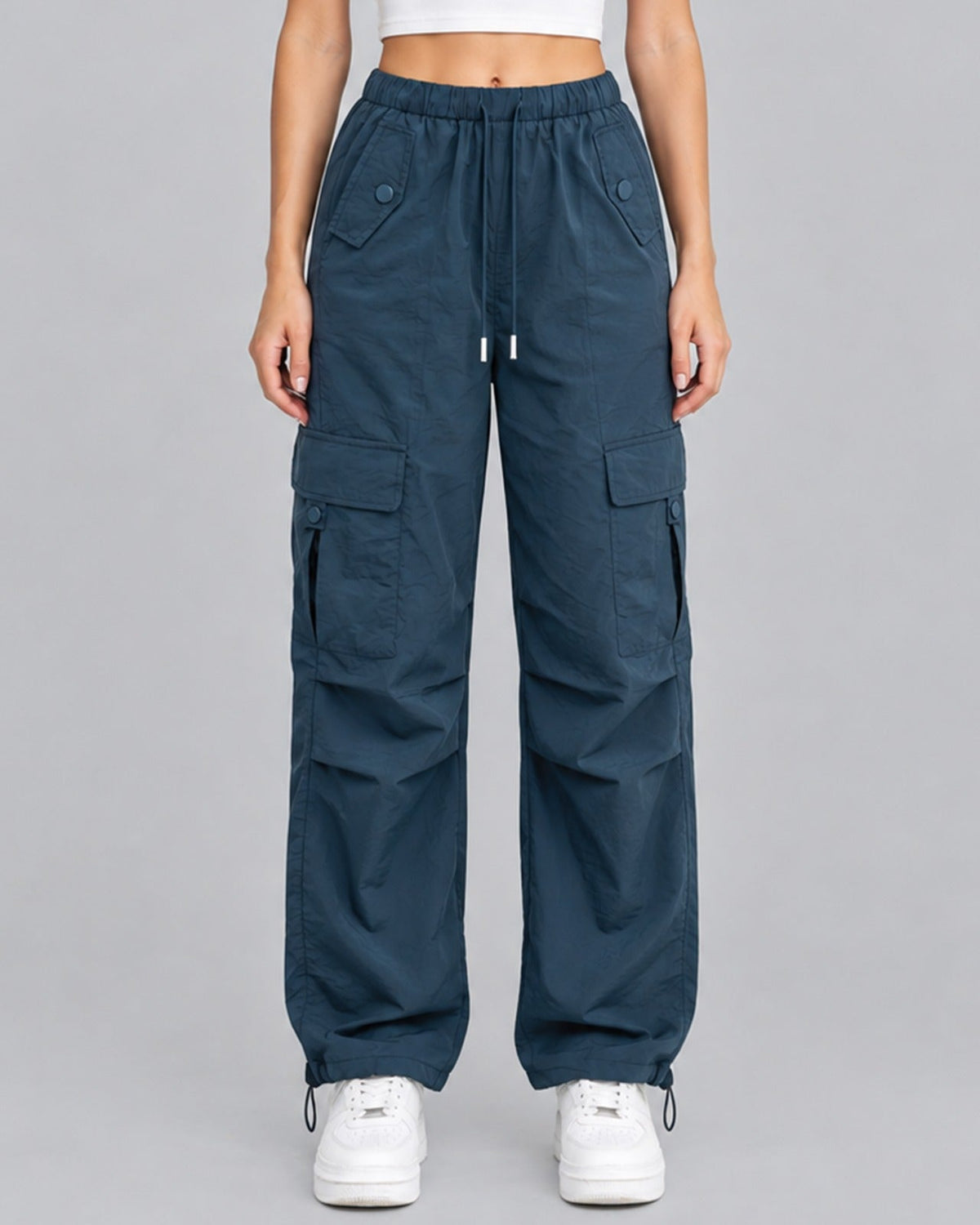 Women's Cargo Trousers in Cotton – Parachute Style, Elasticated Drawstring Waist, Toggle Hems, Relaxed Fit