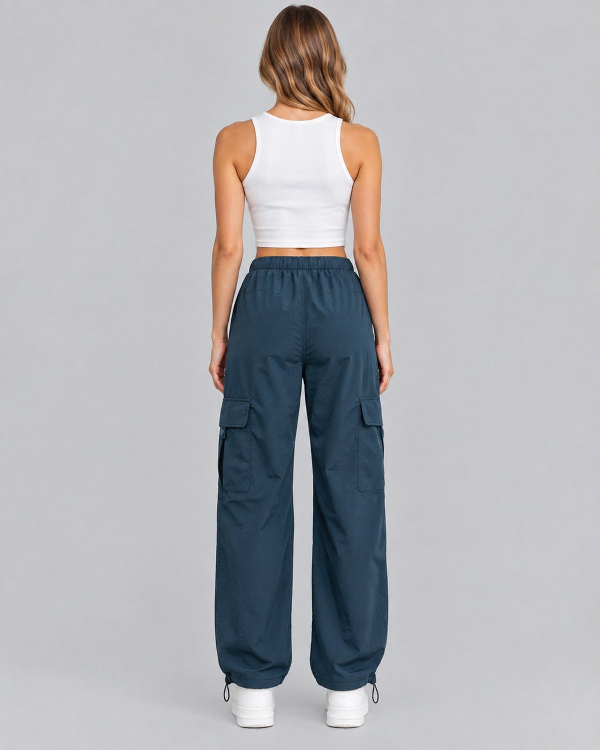 Women's Cargo Trousers in Cotton – Parachute Style, Elasticated Drawstring Waist, Toggle Hems, Relaxed Fit