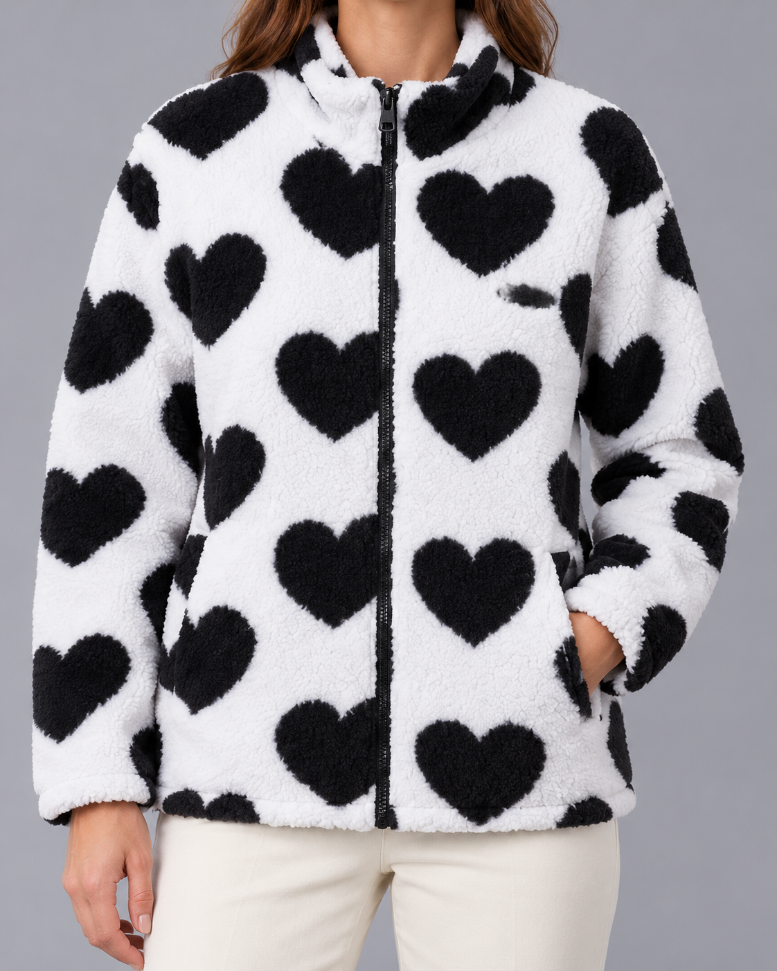 Women's Reversible Jacket – Heart Pattern, Lightweight