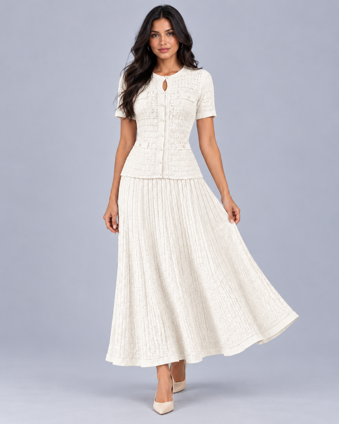 Women's Knitted Maxi Dress with Button Front