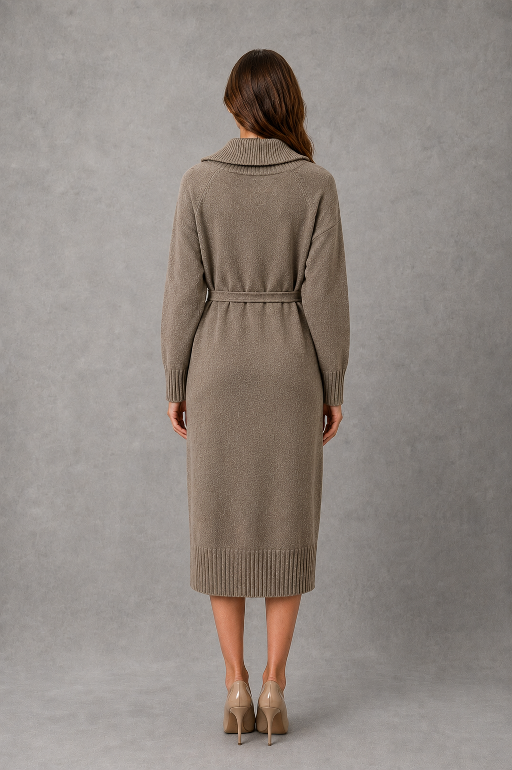 Women's Turtleneck Jumper Dress – Button Neck, Tie Waist