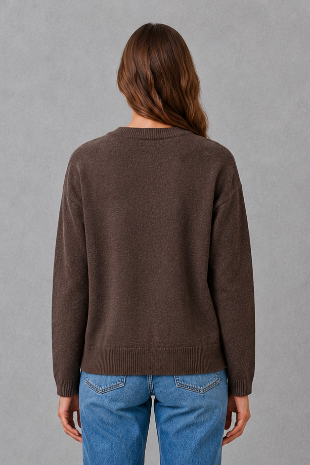 Women's Chunky Knit Cardigan – Round Neck, Relaxed Fit