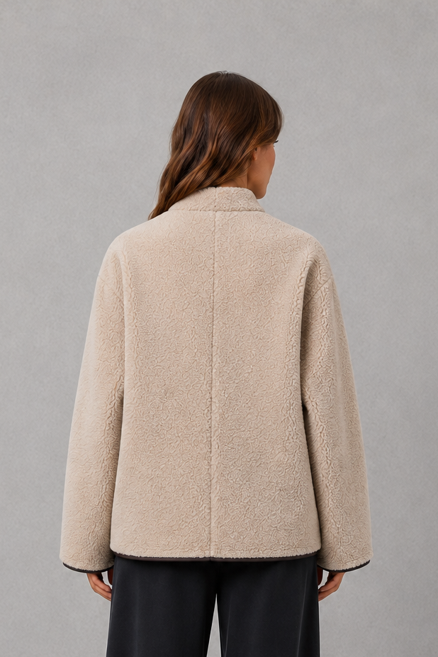 Women's Faux Fur Toggle Jacket – Oversized Fit, Contrast Trim