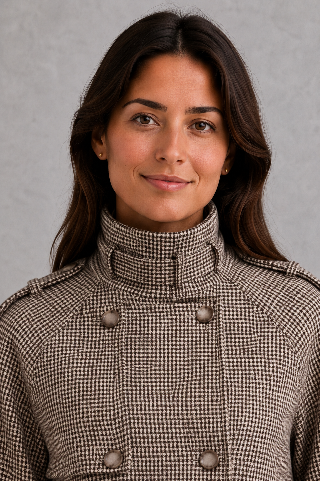Women's Houndstooth Coat – High Neck, Button Front