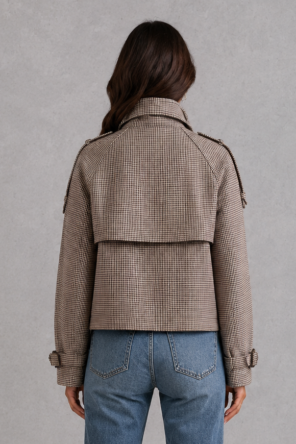 Women's Houndstooth Coat – High Neck, Button Front