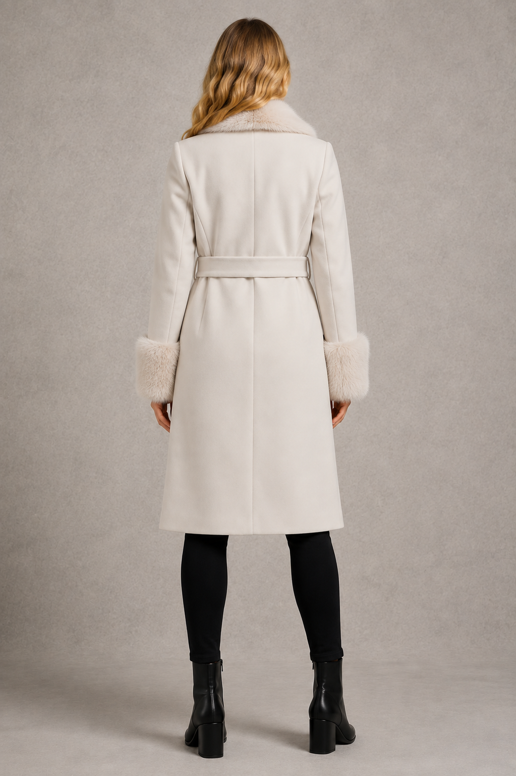 Women's Belted Winter Coat – Fur Trim, Longline