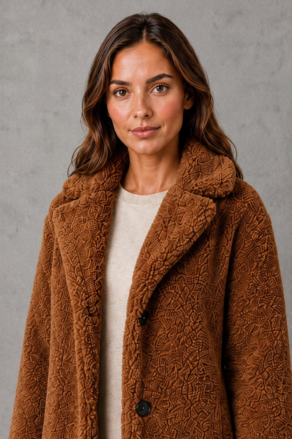Women's Single Breasted Teddy Coat – Textured Winter Layer