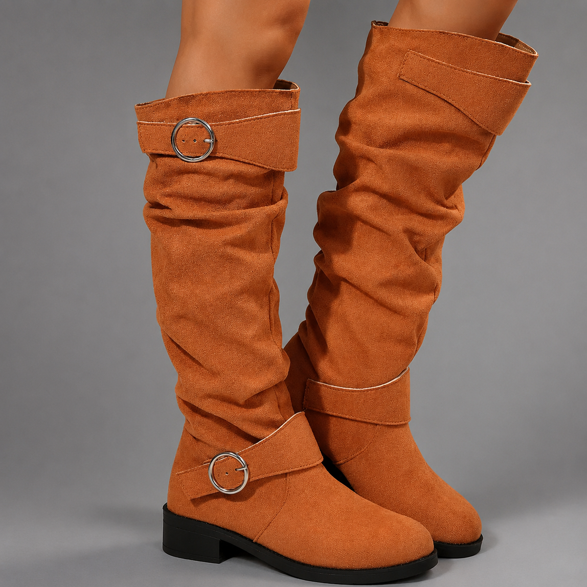 Women's Slouch Mid-Calf Boots – Buckle Detail