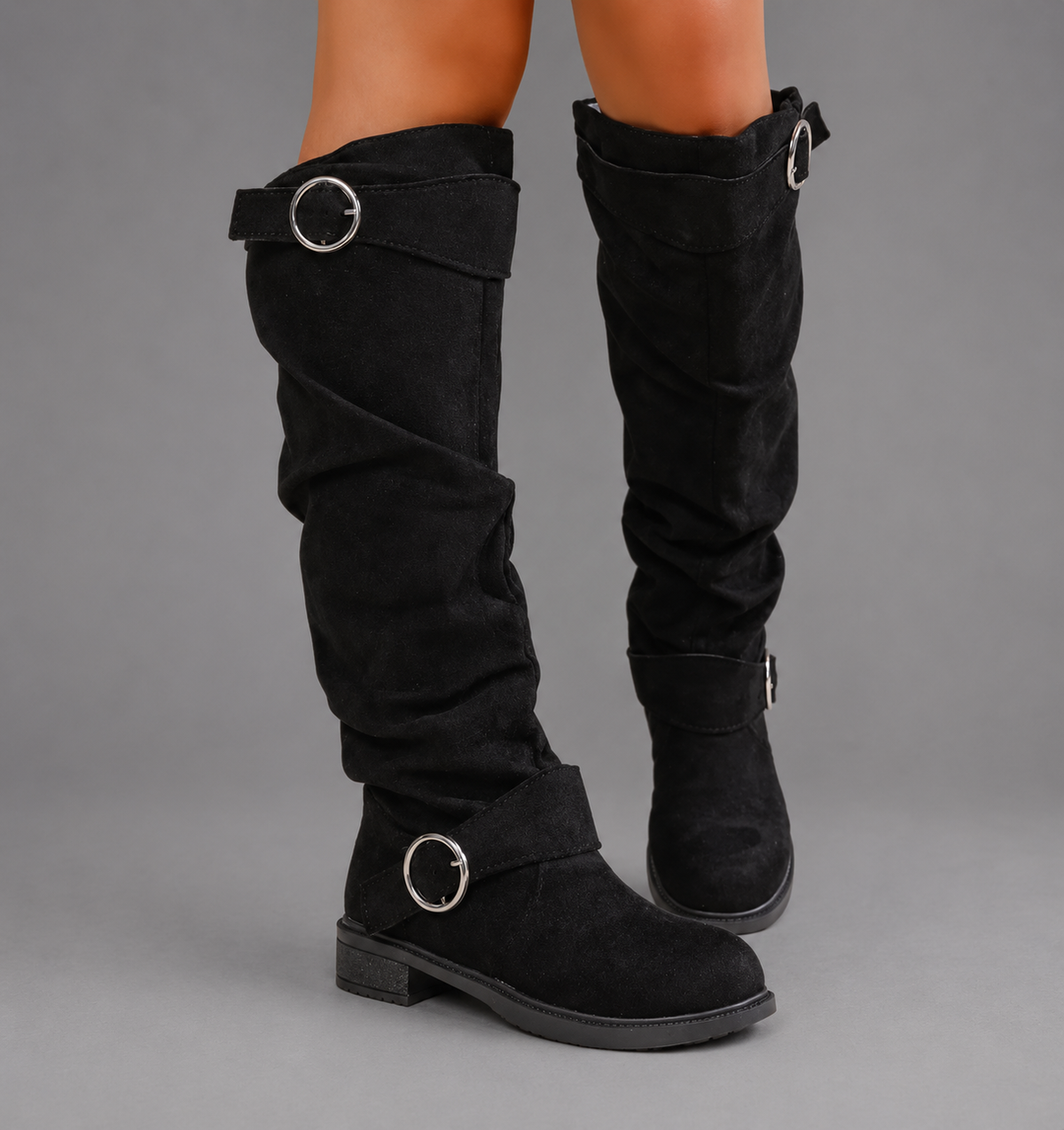Women's Slouch Mid-Calf Boots – Buckle Detail