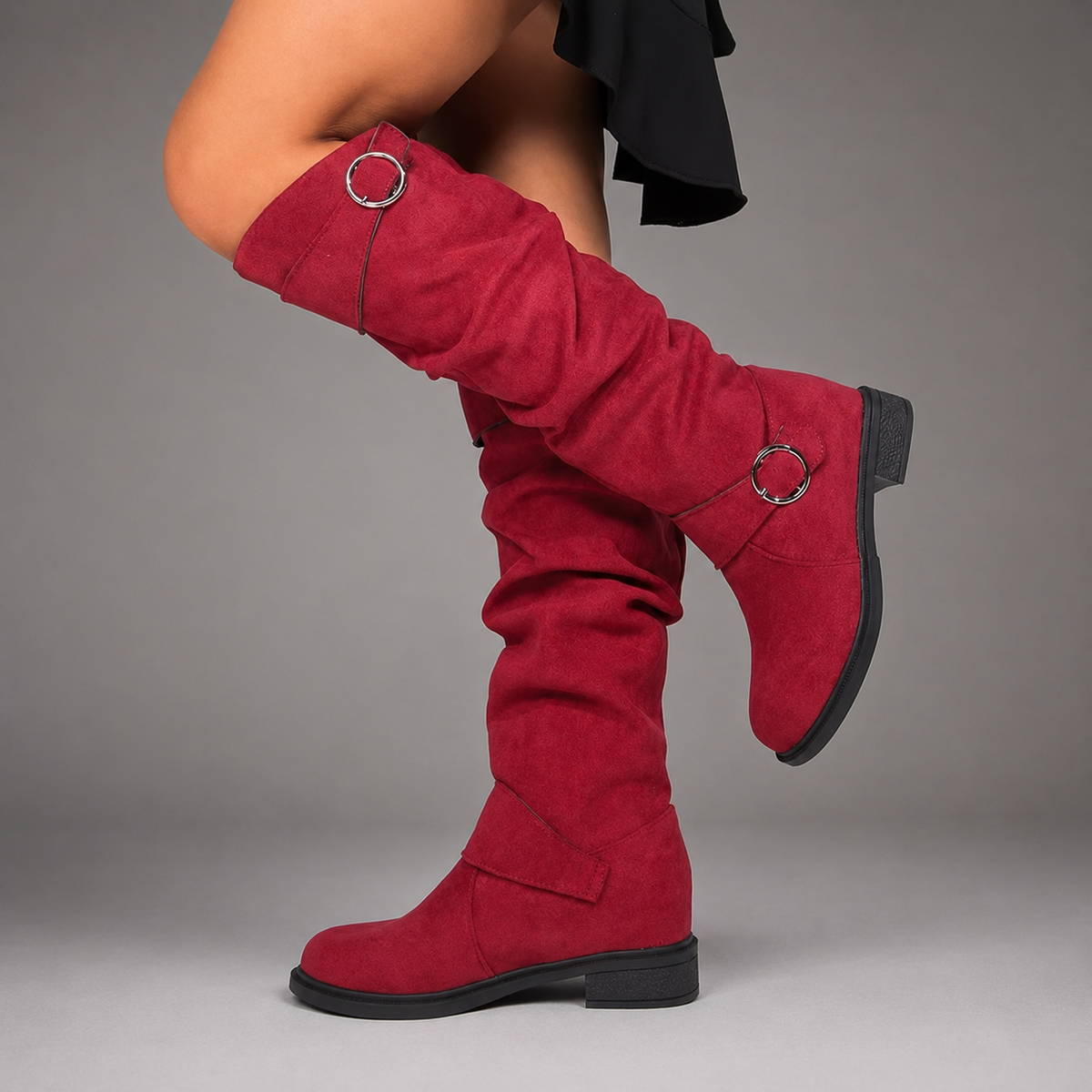 Women's Slouch Mid-Calf Boots – Buckle Detail