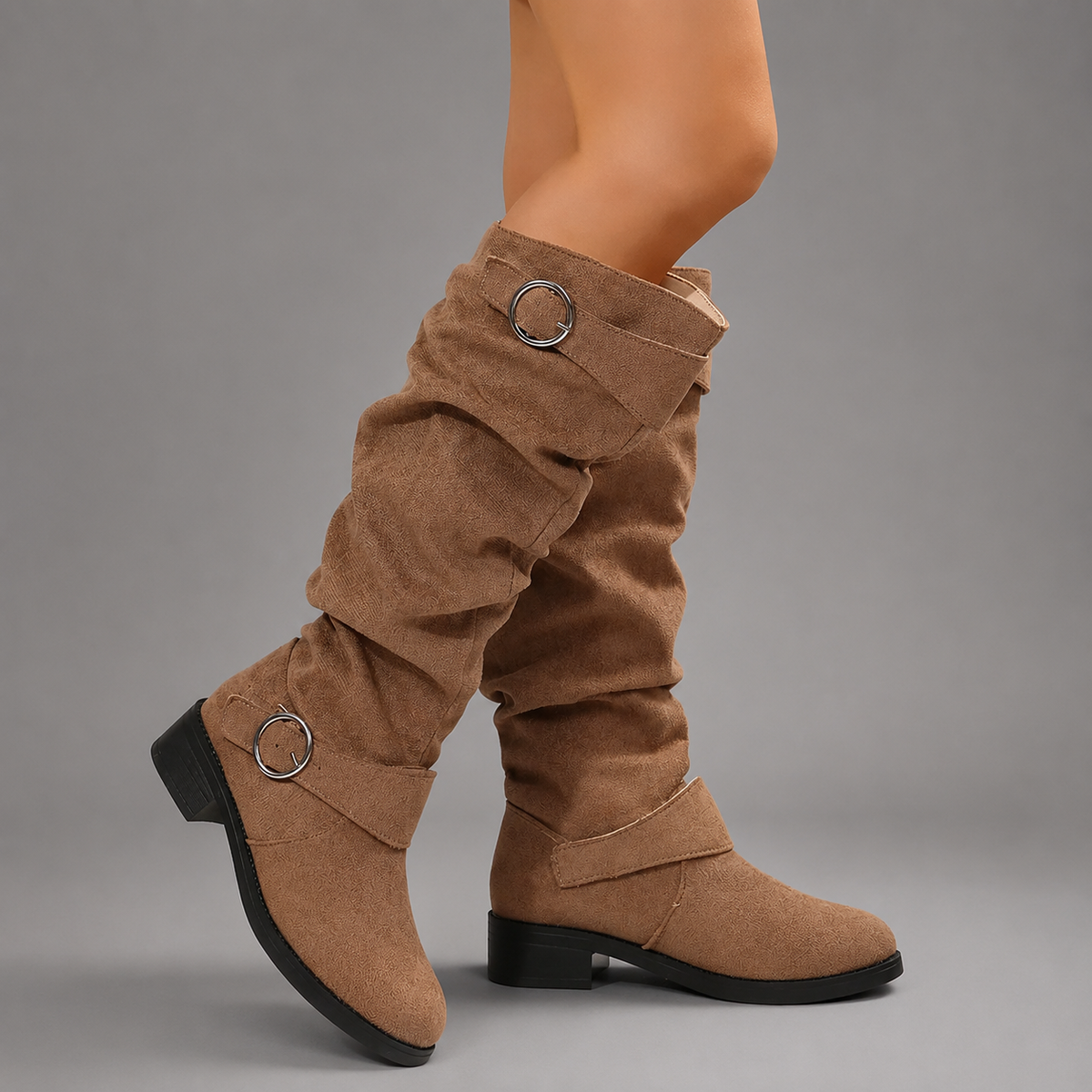 Women's Slouch Mid-Calf Boots – Buckle Detail