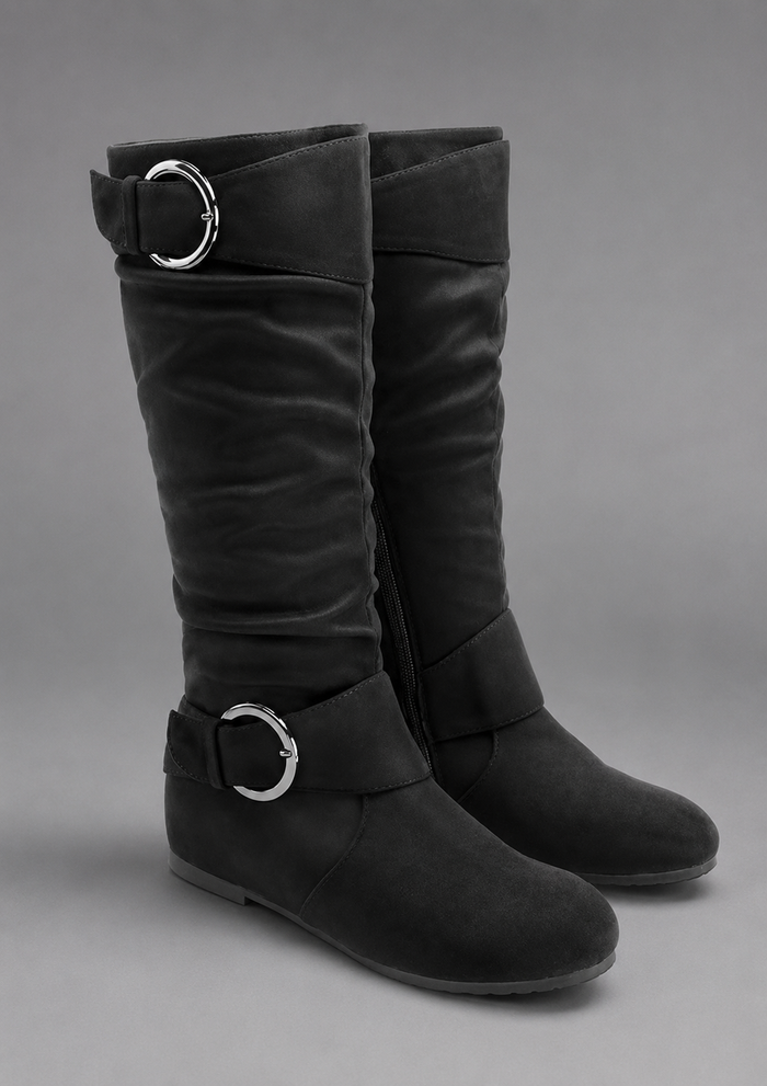 Women's Slouch Mid-Calf Boots – Buckle Detail