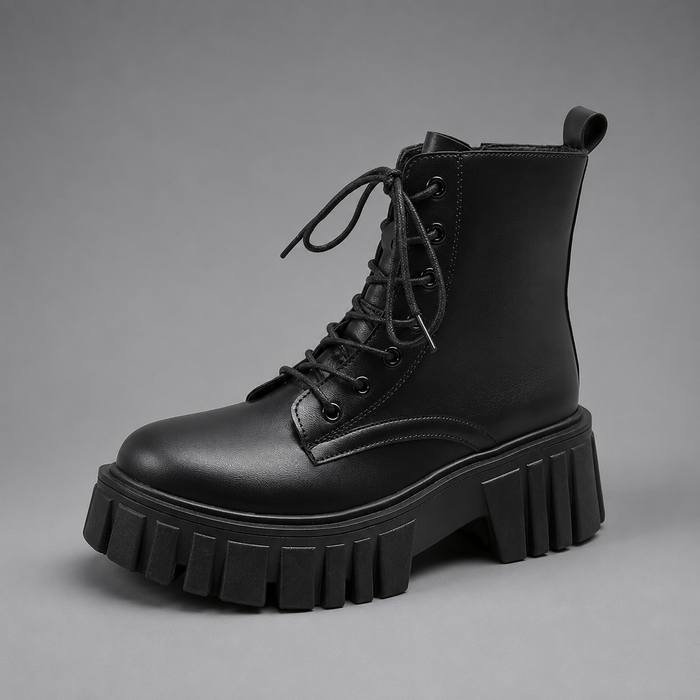 Women's Chunky Combat Boots – Lace-Up, Ankle Height