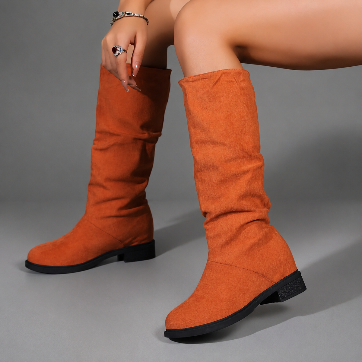 Women's Mid-Calf Boots – Everyday Comfort, Textile Lined