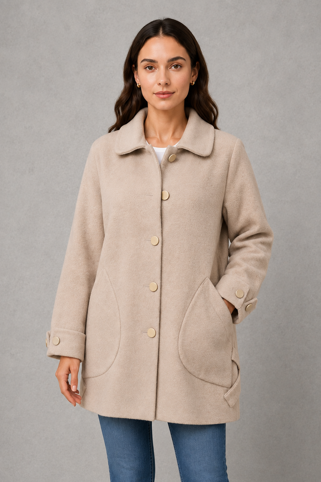 Women's Oversized Mid-Length Coat – Relaxed Fit, Cuff Detail
