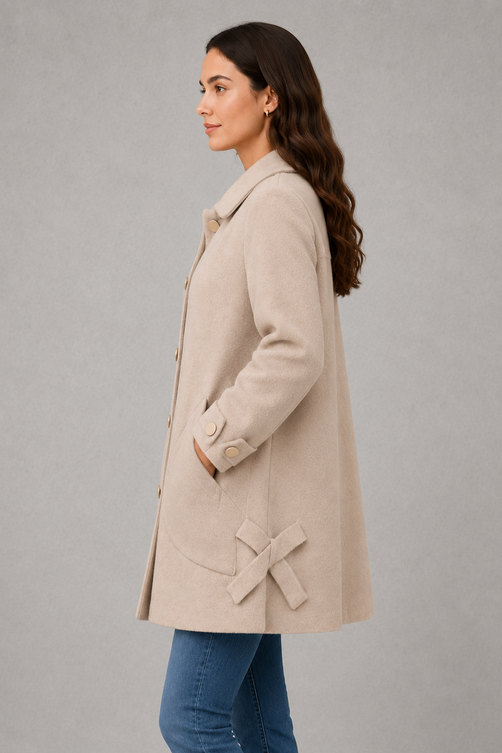 Women's Oversized Mid-Length Coat – Relaxed Fit, Cuff Detail