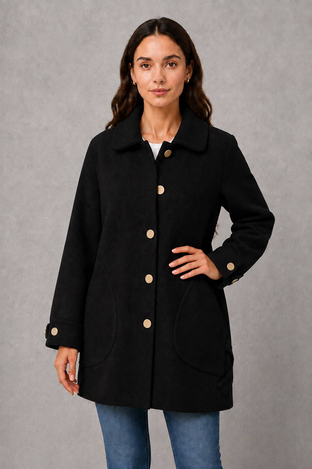 Women's Oversized Mid-Length Coat – Relaxed Fit, Cuff Detail
