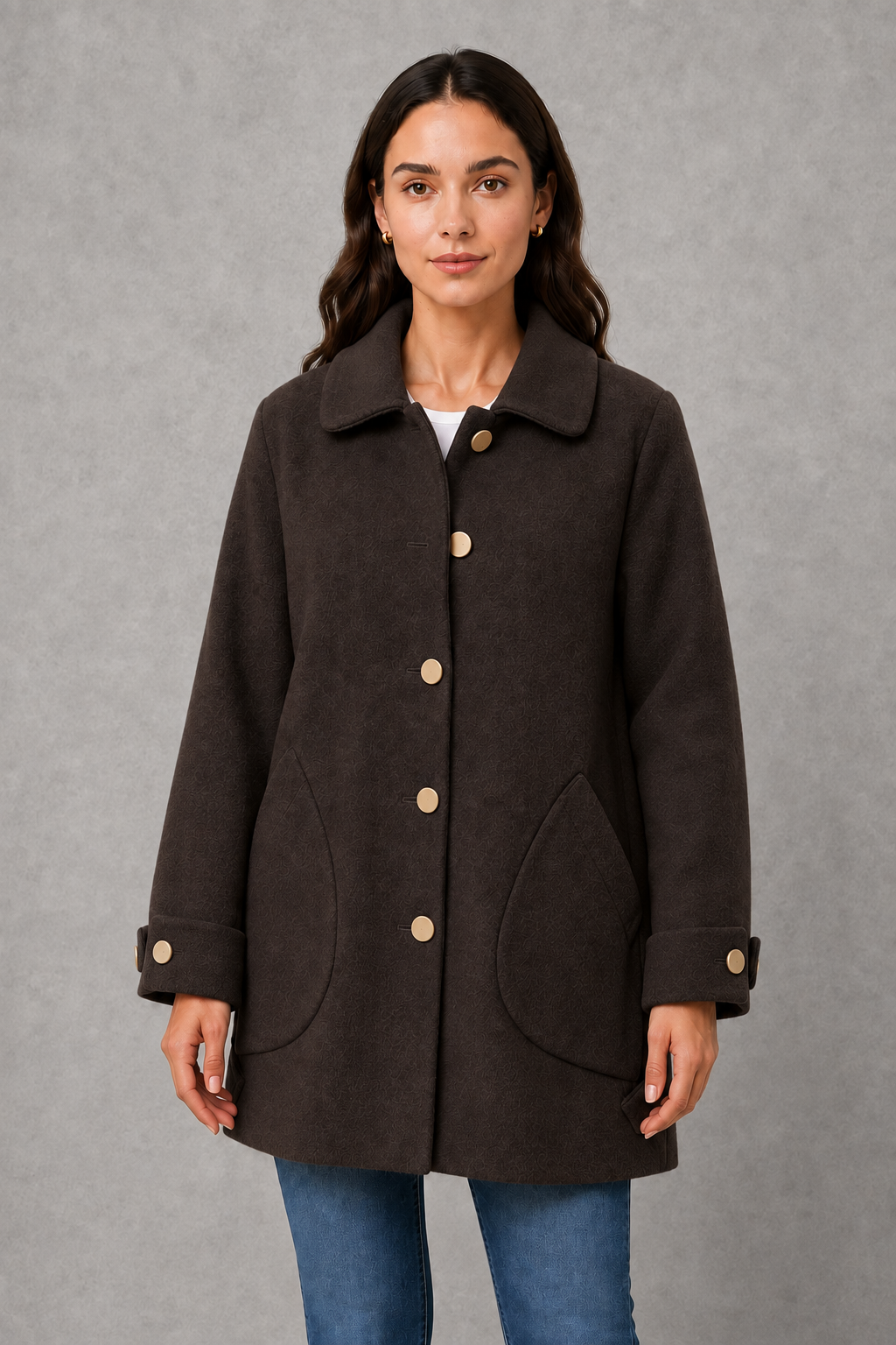 Women's Oversized Mid-Length Coat – Relaxed Fit, Cuff Detail