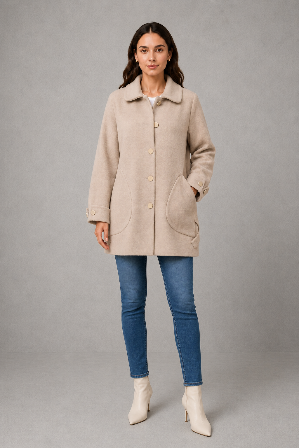Women's Oversized Mid-Length Coat – Relaxed Fit, Cuff Detail
