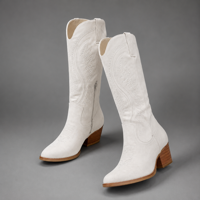 Women's Embroidered Cowboy Boots – Knee High, Suede Look
