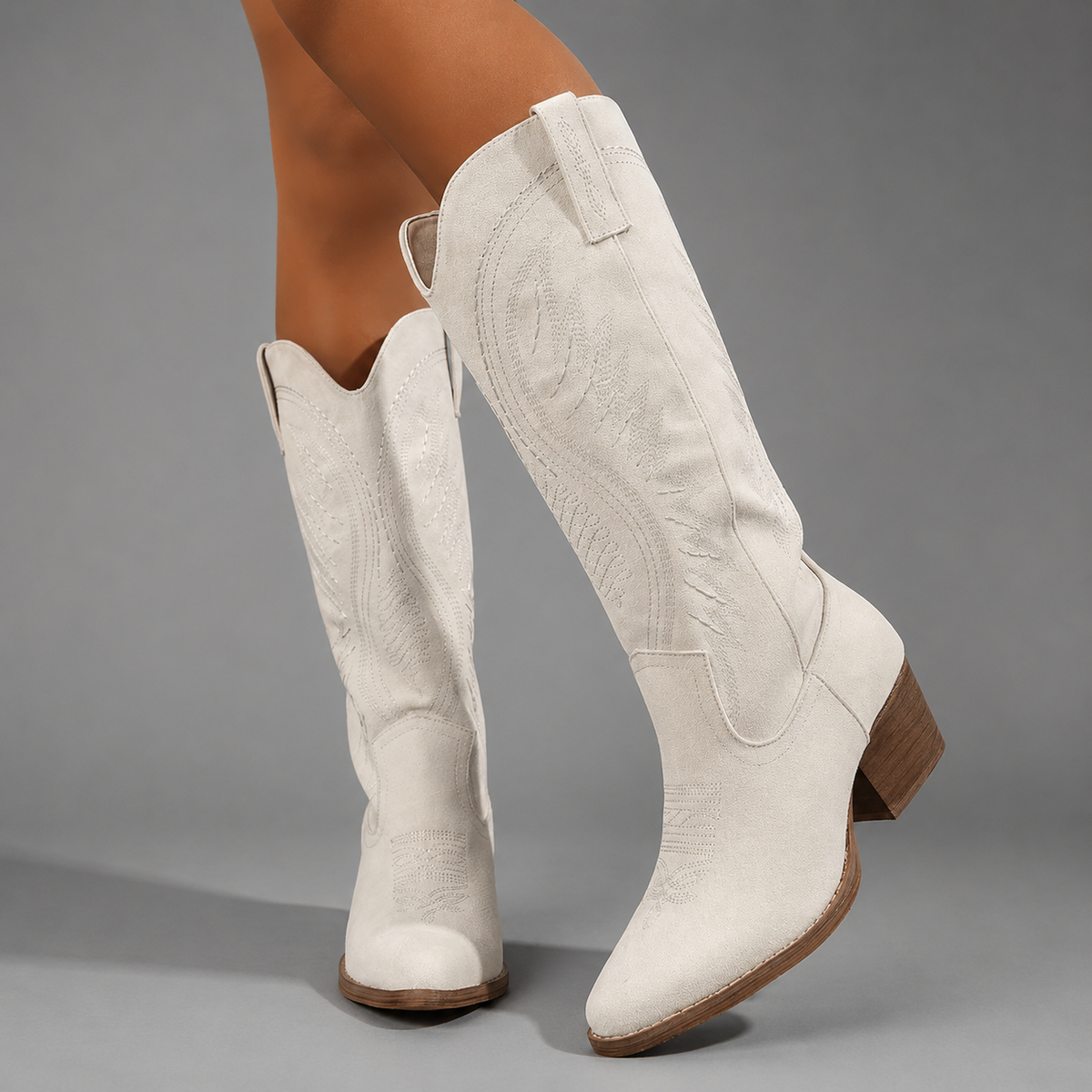 Women's Embroidered Cowboy Boots – Knee High, Suede Look