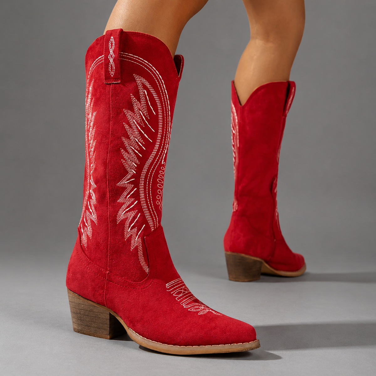 Women's Embroidered Cowboy Boots – Knee High, Suede Look