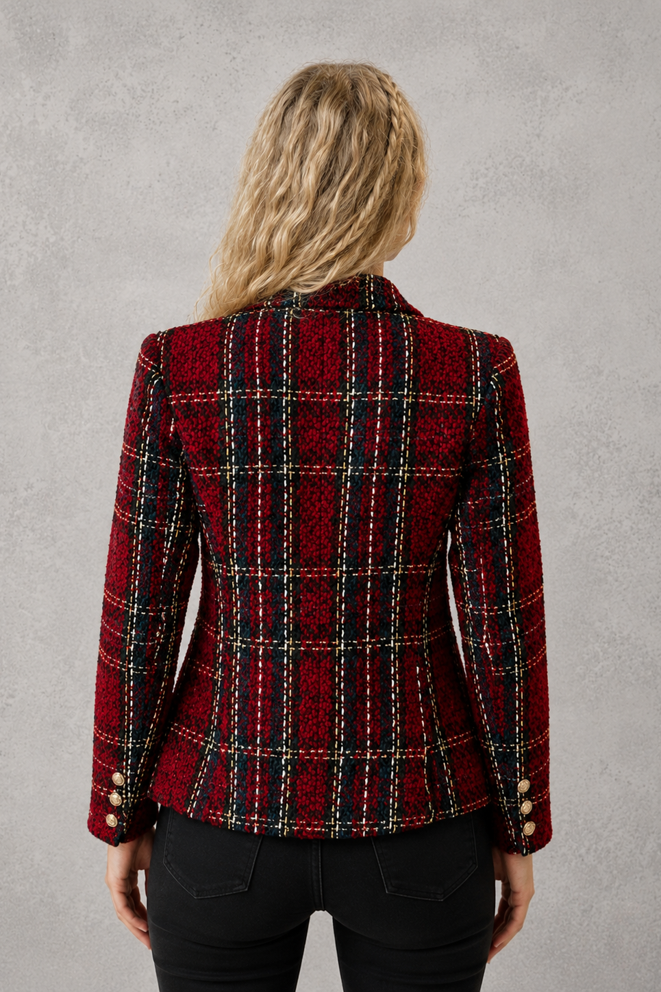 Women's Tweed Double Breasted Blazer – Check, Tailored Fit