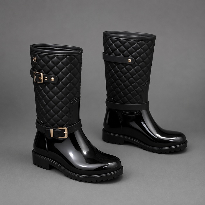 Women's Quilted Rain Boots – Waterproof Mid-Calf Wellingtons