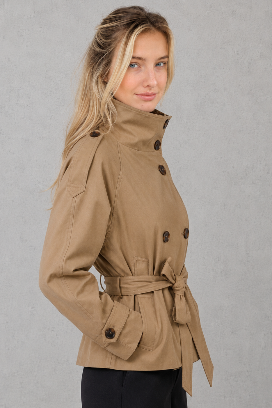 Women's Short Trench Coat – Belted Waist
