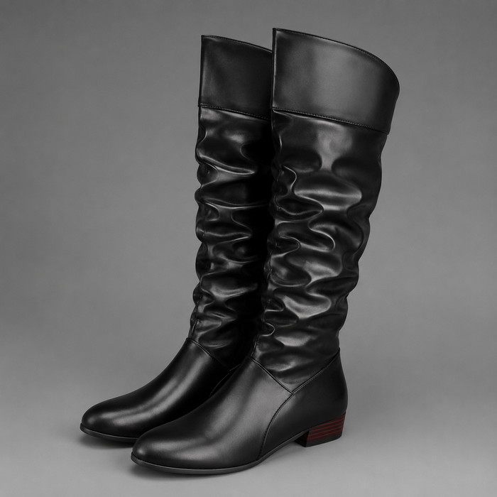 Women's Slouch Knee High Boots – Low Block Heel