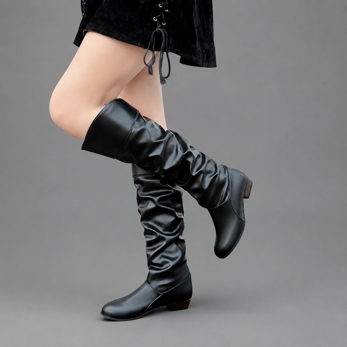 Women's Slouch Knee High Boots – Low Block Heel