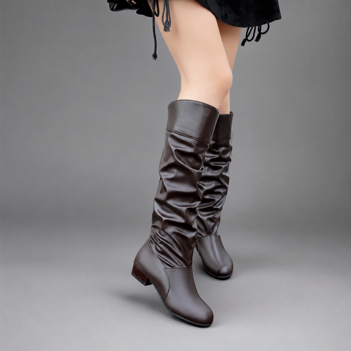 Women's Slouch Knee High Boots – Low Block Heel