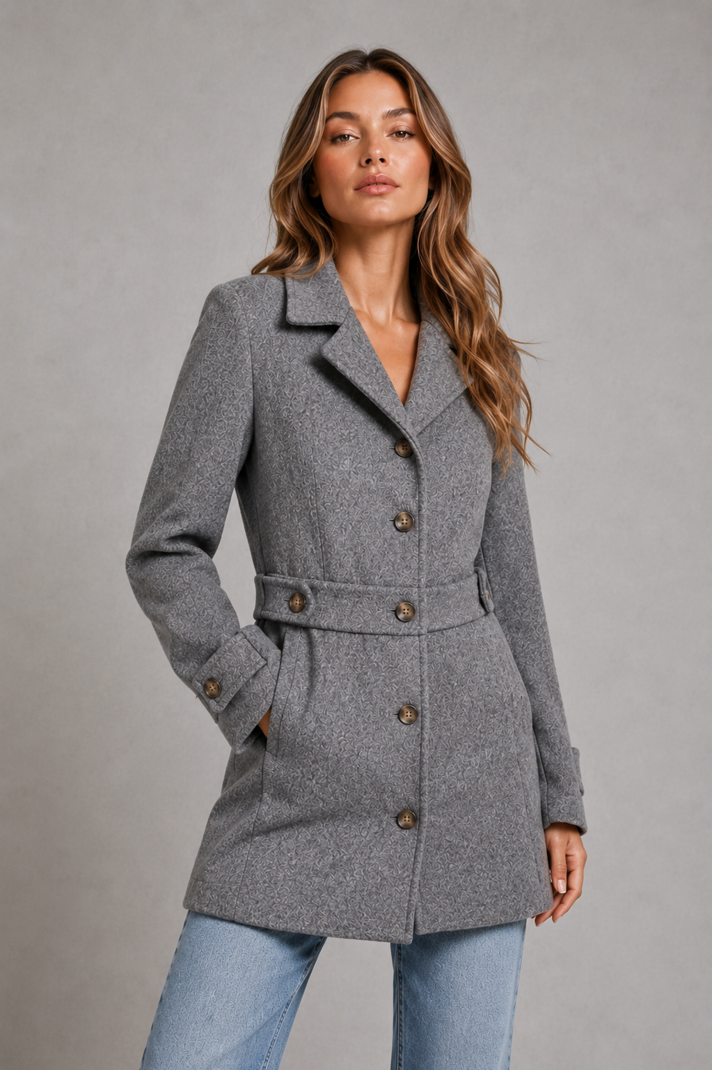 Women's Tailored Longline Coat – Button Front, Waist Tab Detail