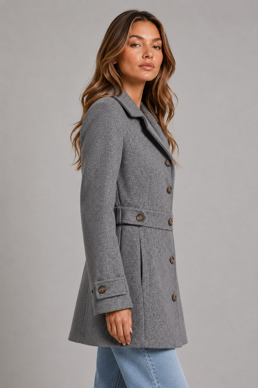 Women's Tailored Longline Coat – Button Front, Waist Tab Detail