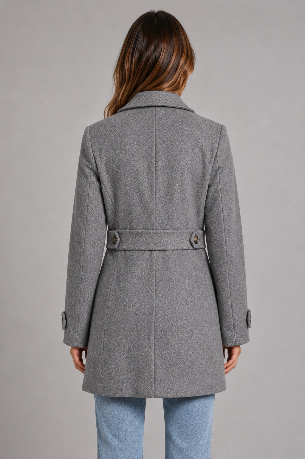 Women's Tailored Longline Coat – Button Front, Waist Tab Detail