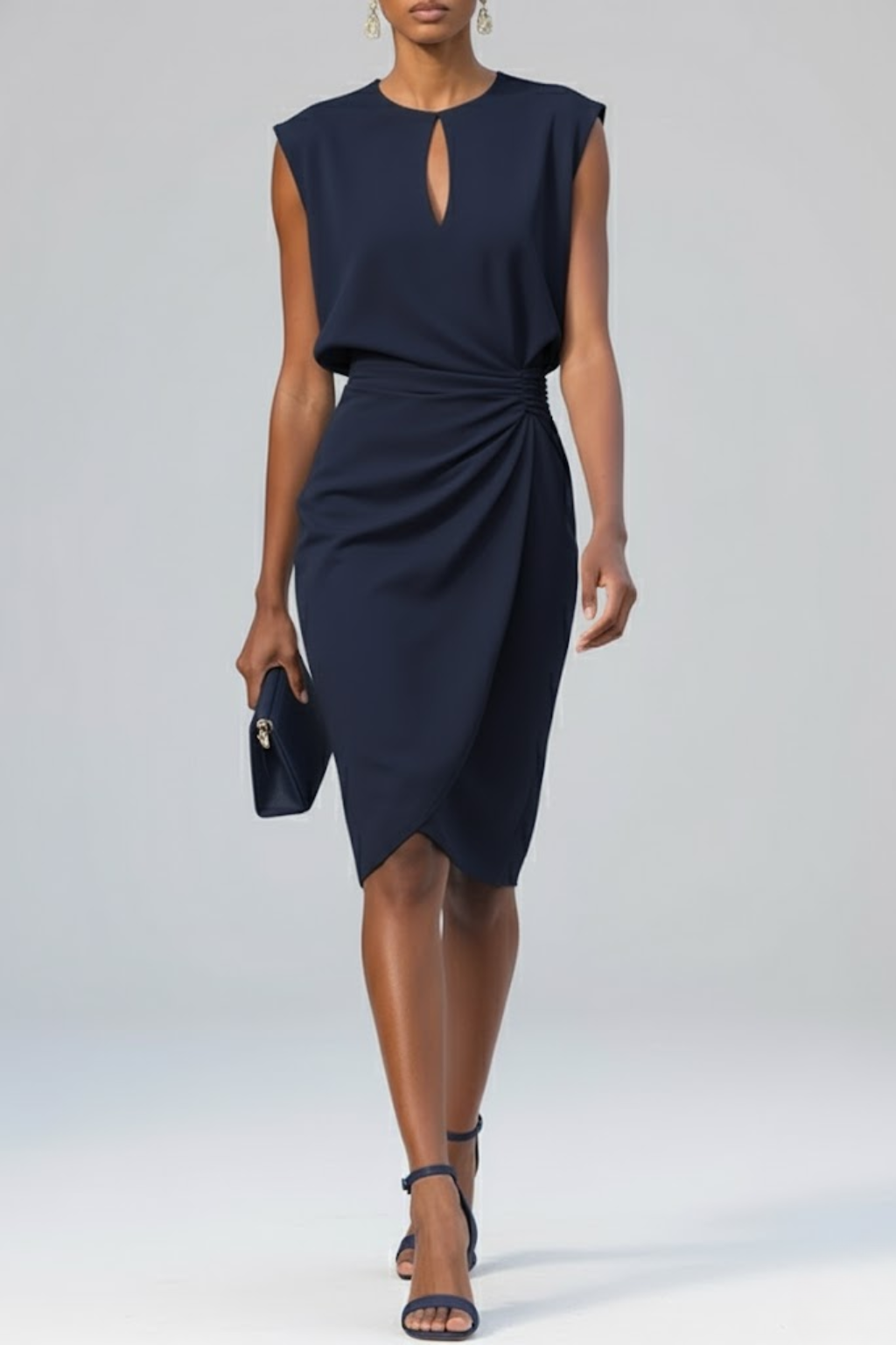Women's Ruched Midi Dress – Wedding Guest, Elegant Occasion