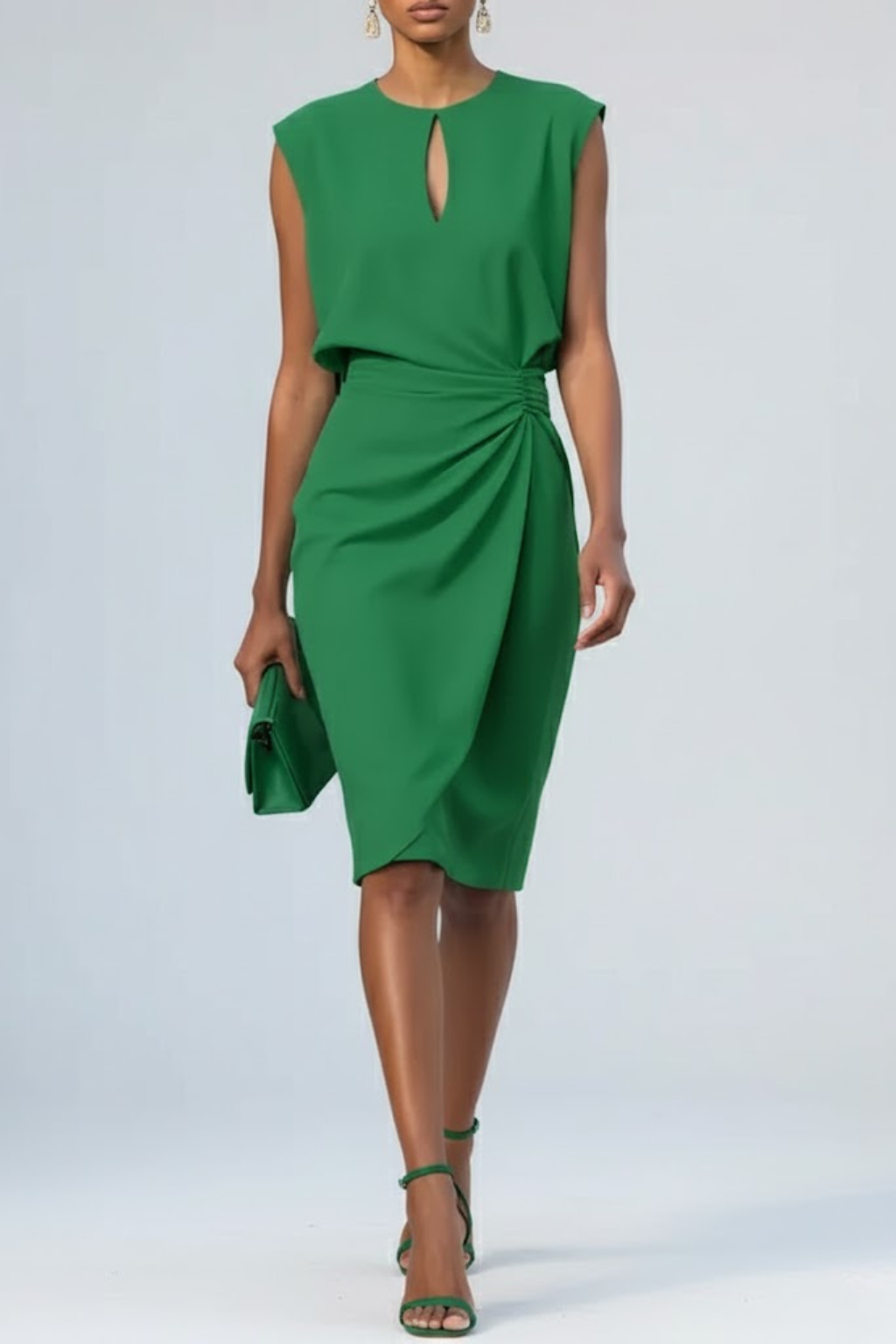 Women's Ruched Midi Dress – Wedding Guest, Elegant Occasion