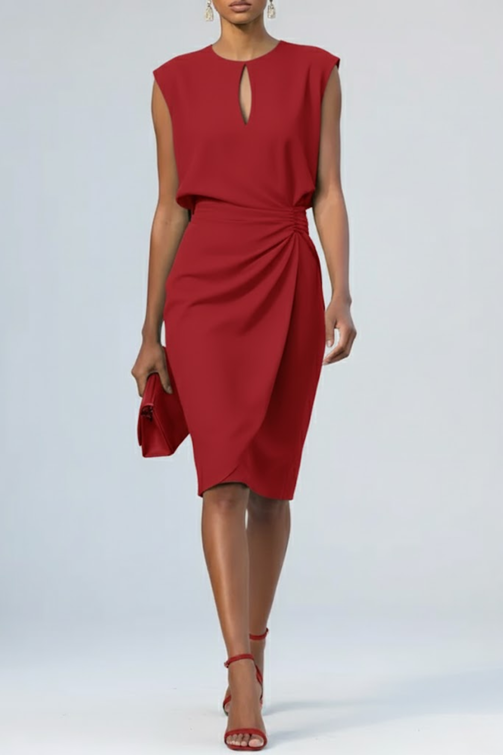 Women's Ruched Midi Dress – Wedding Guest, Elegant Occasion
