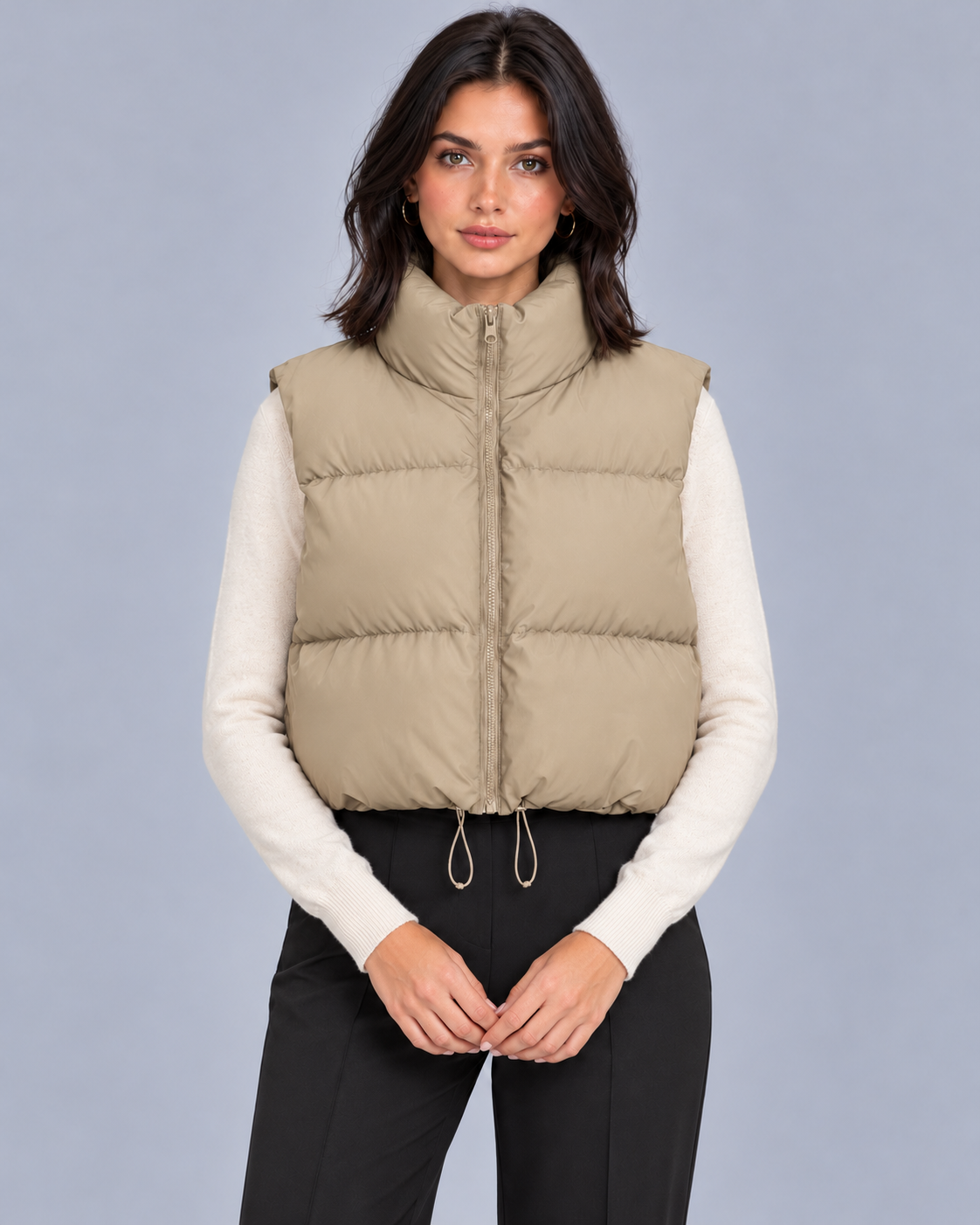 Women's Cropped Puffer Gilet with Drawstring Hem