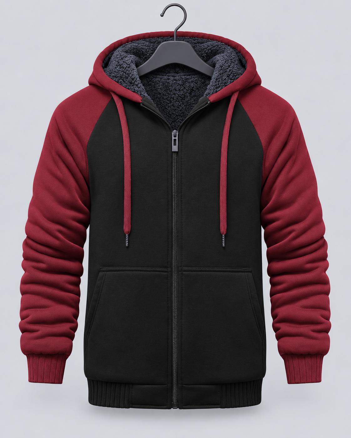 Men's Fleece-Lined Color Block Hoodie | Zip-Up Sweatshirt for Winter