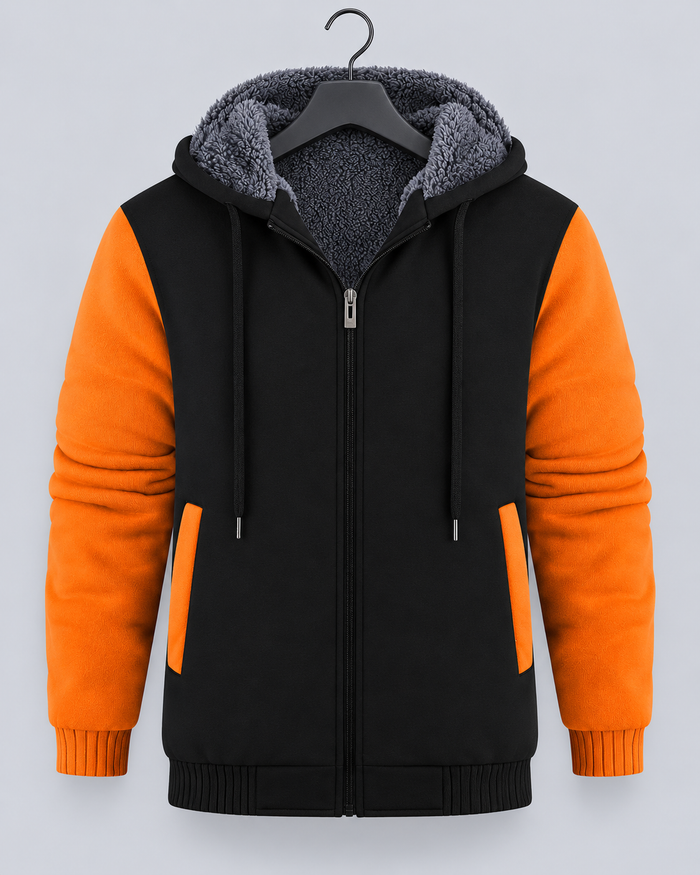 Men's Fleece-Lined Color Block Hoodie | Zip-Up Sweatshirt for Winter