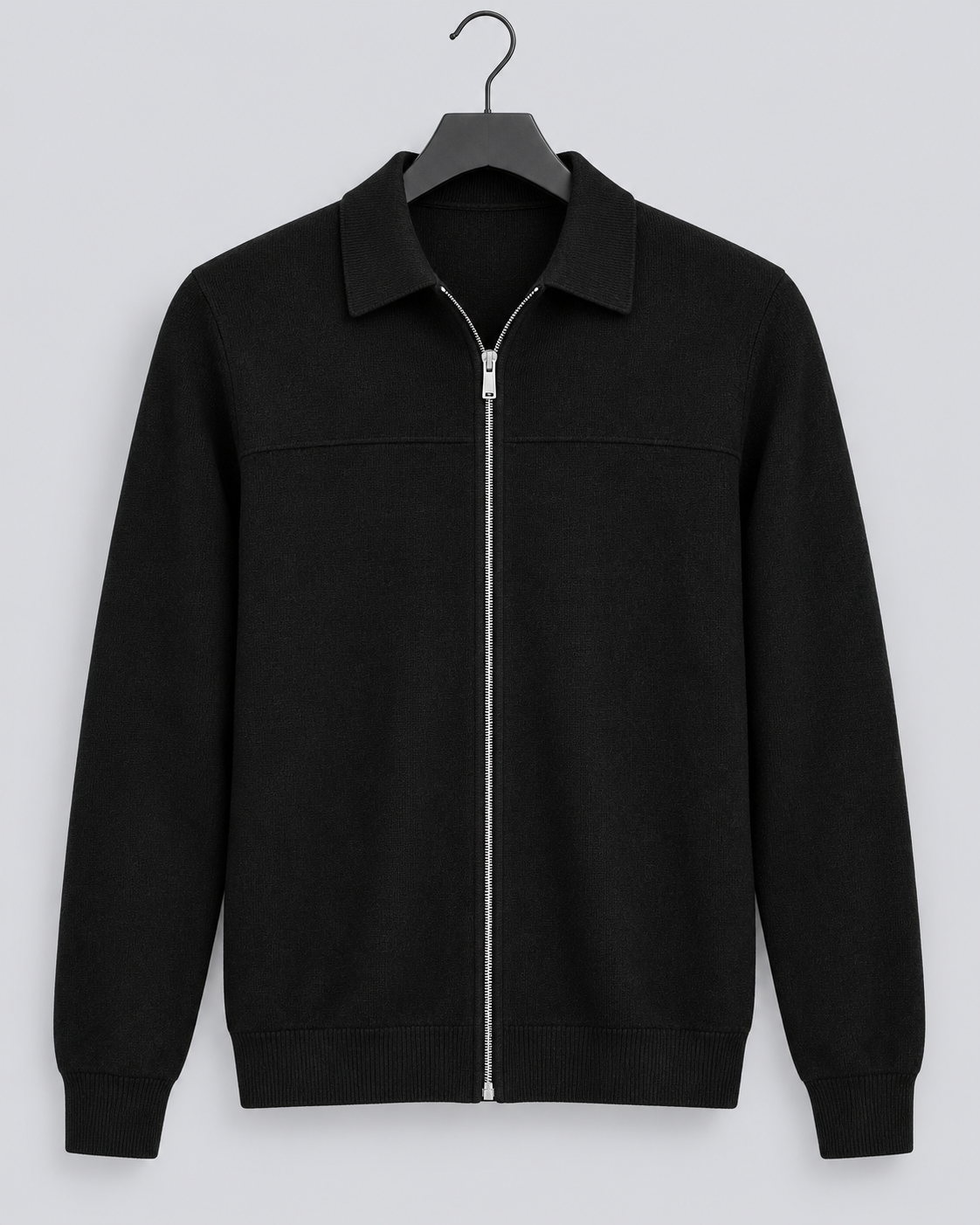 Men's Full-Zip Knitted Cardigan – Polo Collar Fine-Knit Zip Jumper, Tailored Fit