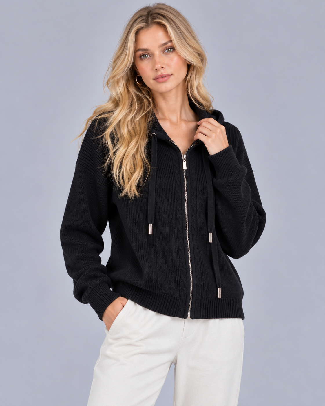 Women's Cable Knit Zip Up Hoodie