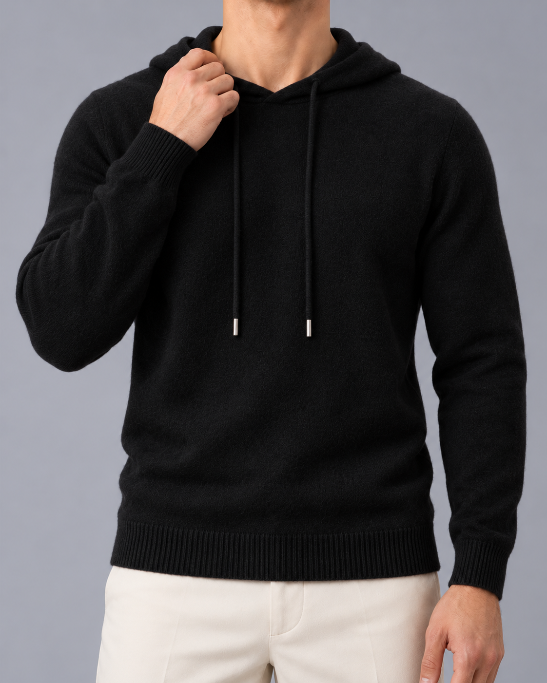 Men's Wool Knit Hoodie – Drawstring Hood, Regular Fit
