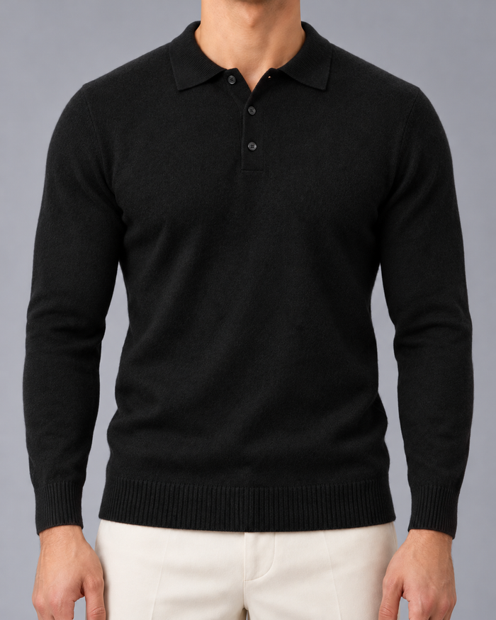 Men's Knitted Polo Jumper – Wool Knit, Button Placket