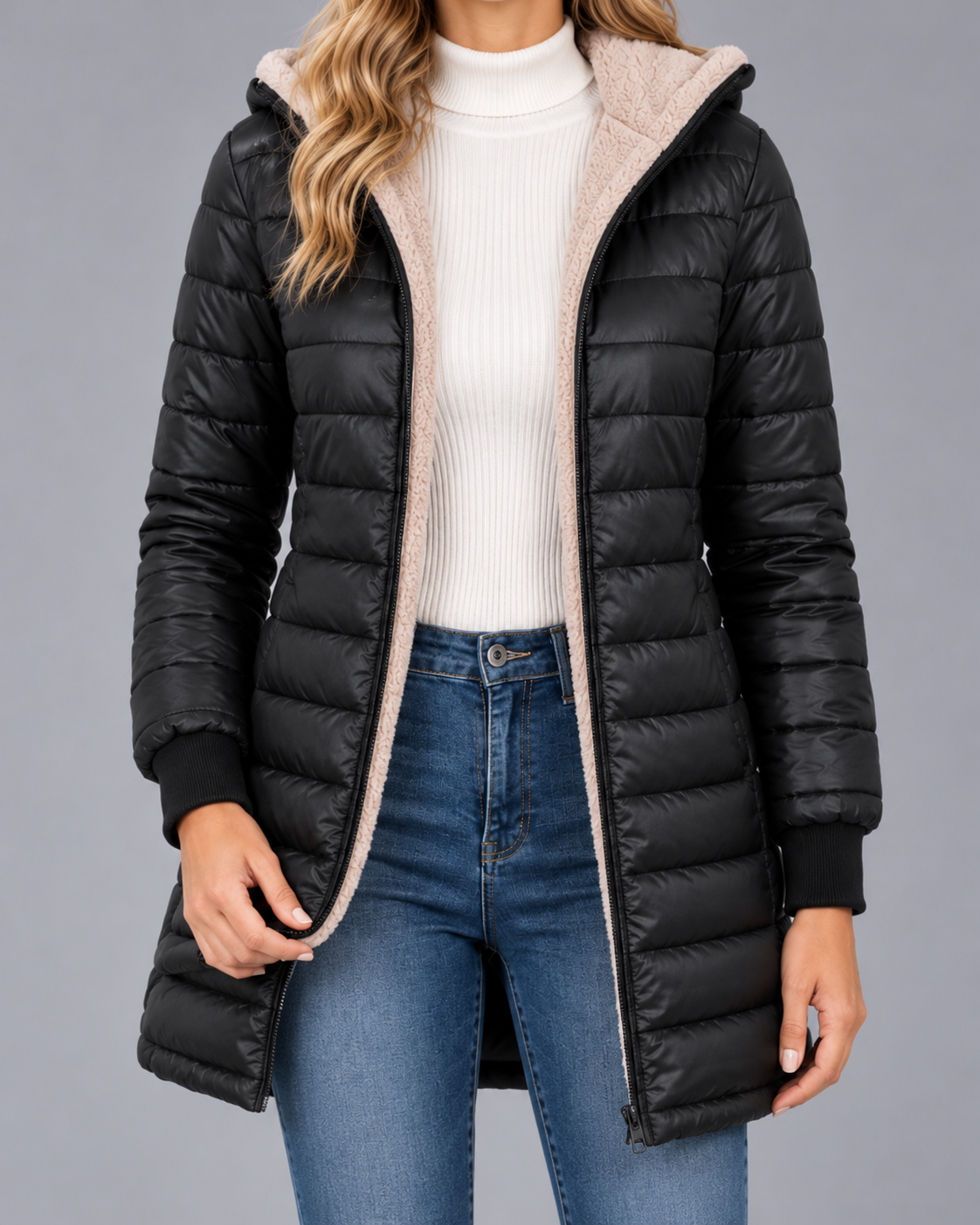Women's Hooded Puffer Jacket – Quilted, Plush Lined