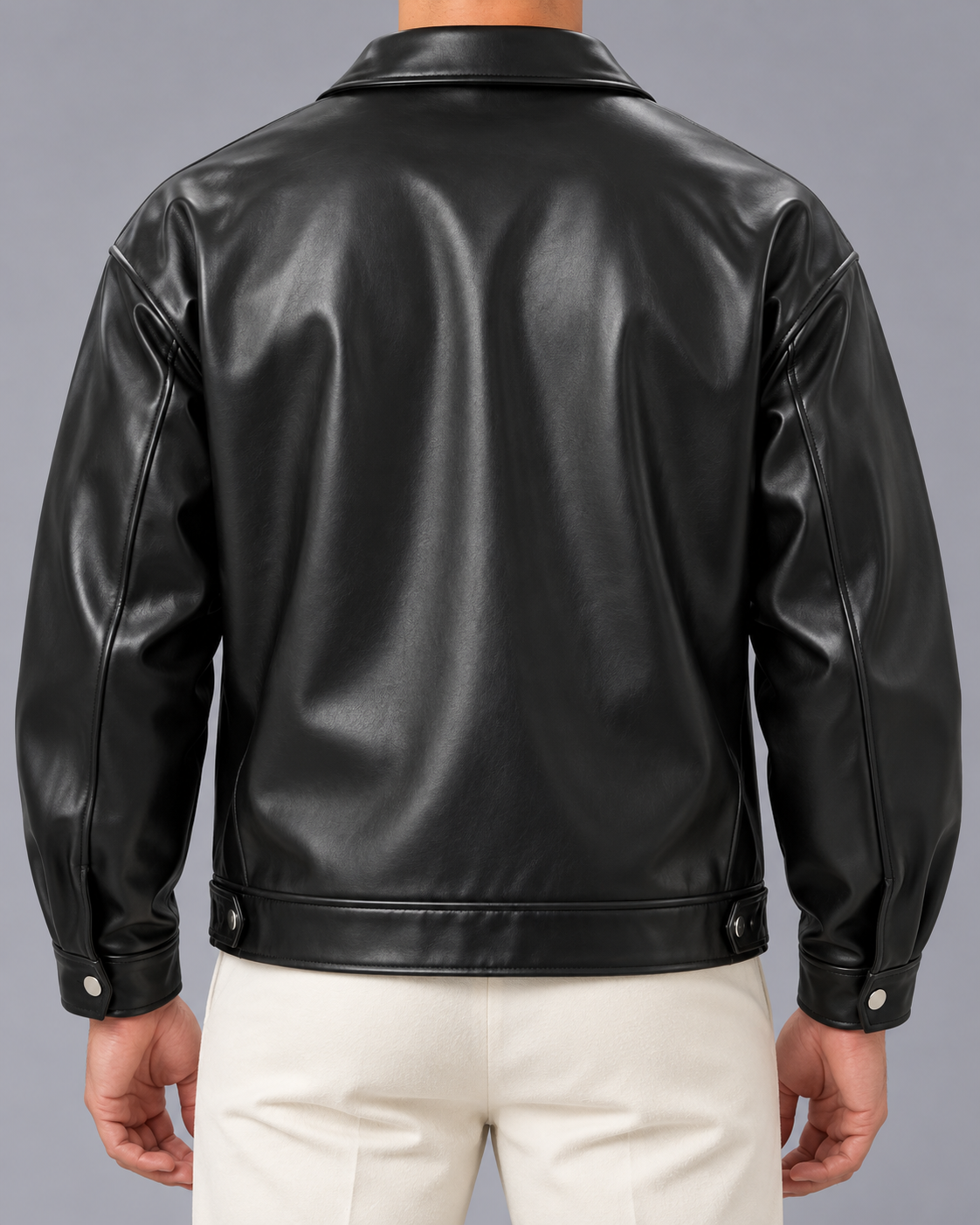 Men's Oversized Faux Leather Bomber Jacket | Front-Zip Closure