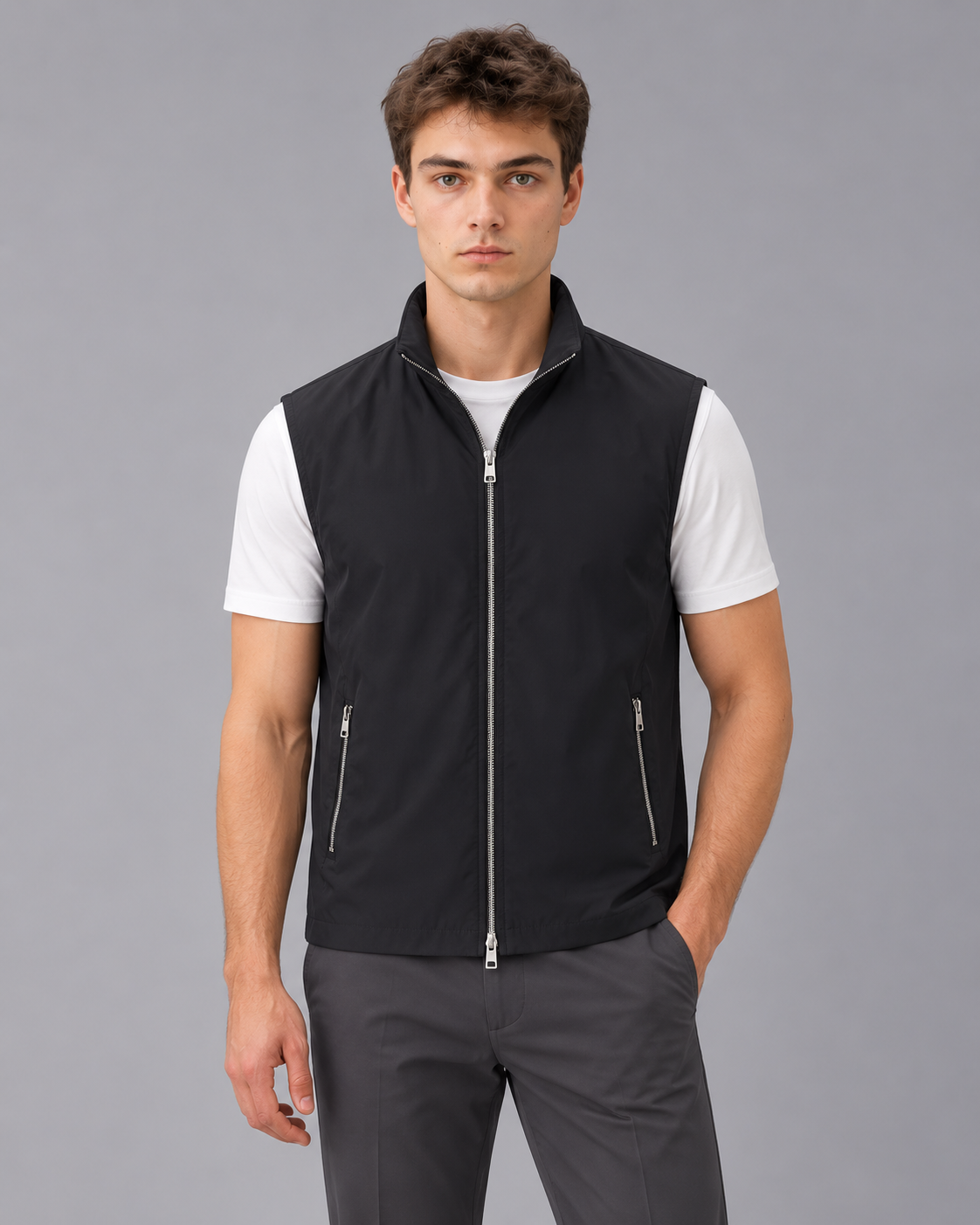 Men's Gilet – Full-Zip Sleeveless Bodywarmer with Stand Collar and Two Zip Pockets