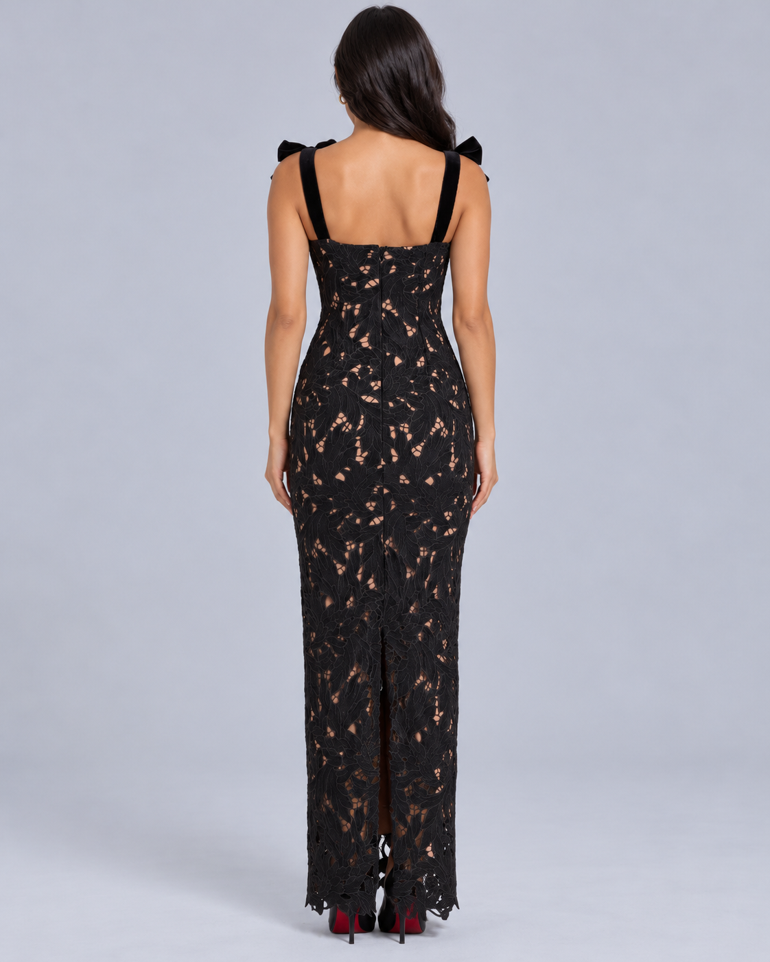 Women's Lace Maxi Dress with Bow Straps